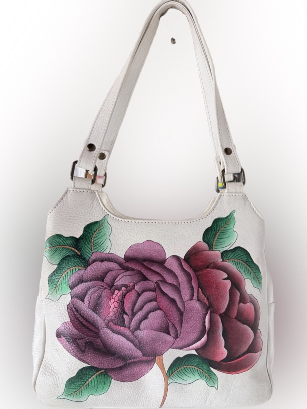Anuschka White Floral Leather Shoulder Bag - Picture 2 of 11